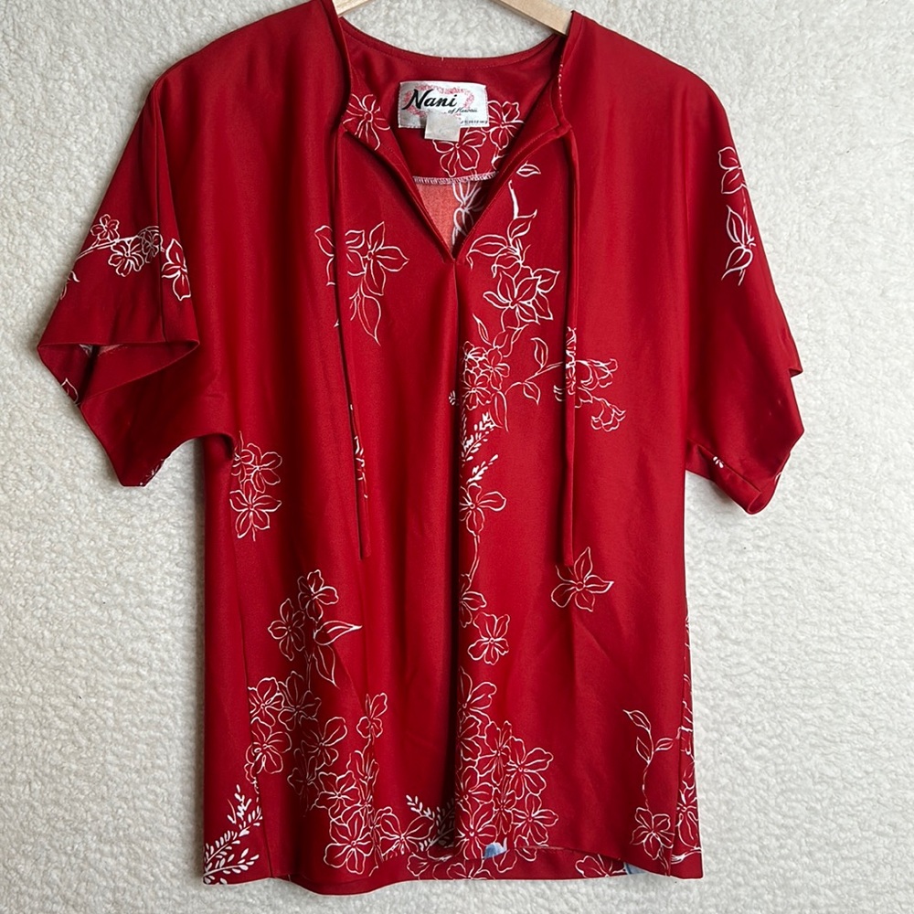 Vintage Retro Nani of Hawaii Womens Shirt Top Floral Tori Richards Red S SMALL